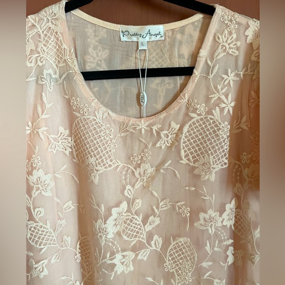 NWT. Pretty Angel Short Sleeve size Large lace Tunic in Peach.  Fully lined. - Picture 2 of 13